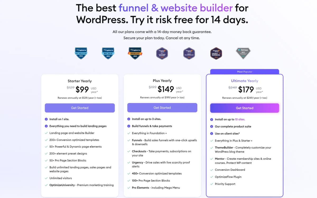 optimizepress review pricing plans