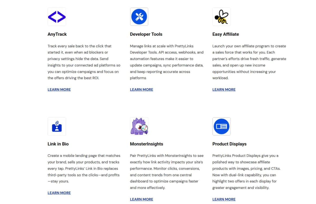 prettylinks review integrations