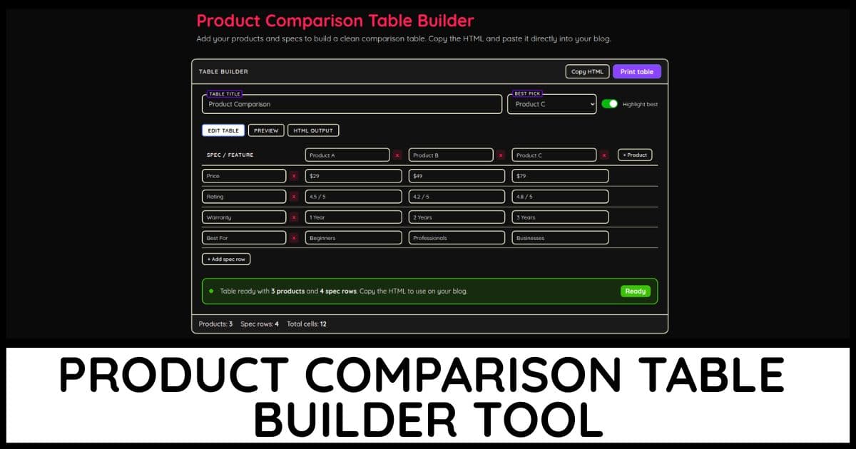 Product Comparison Table Builder