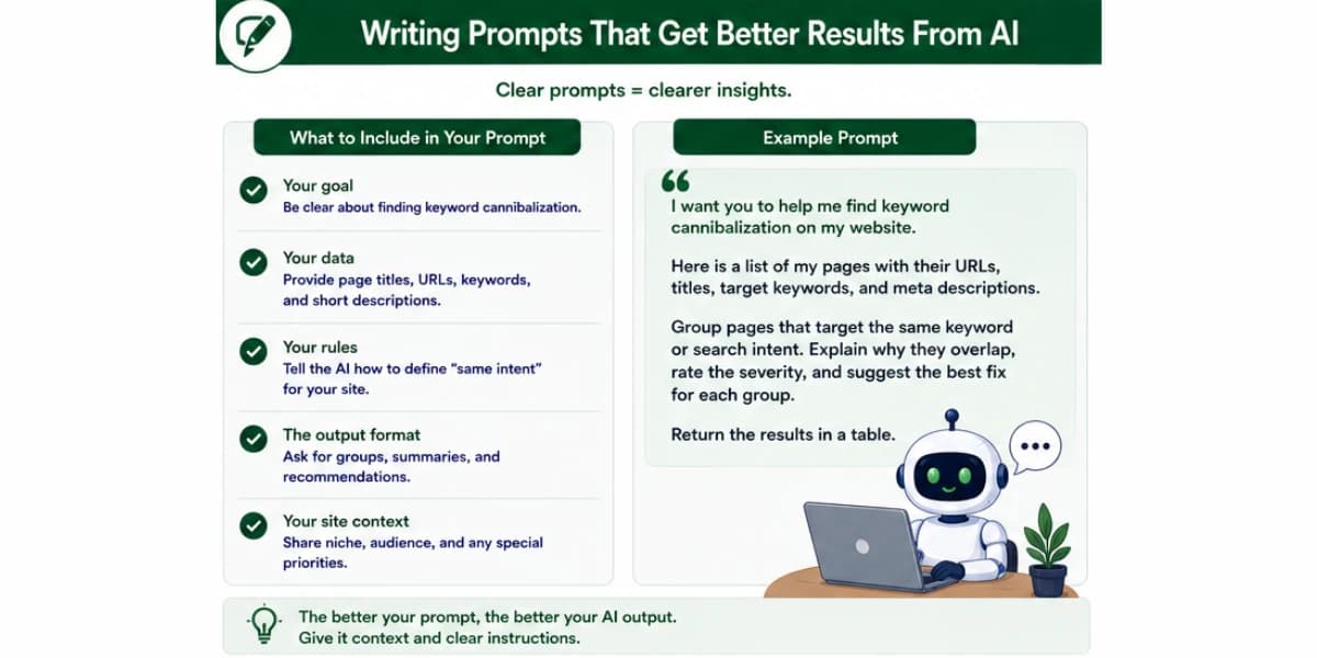 Prompts for detecting keyword cannibalization with AI