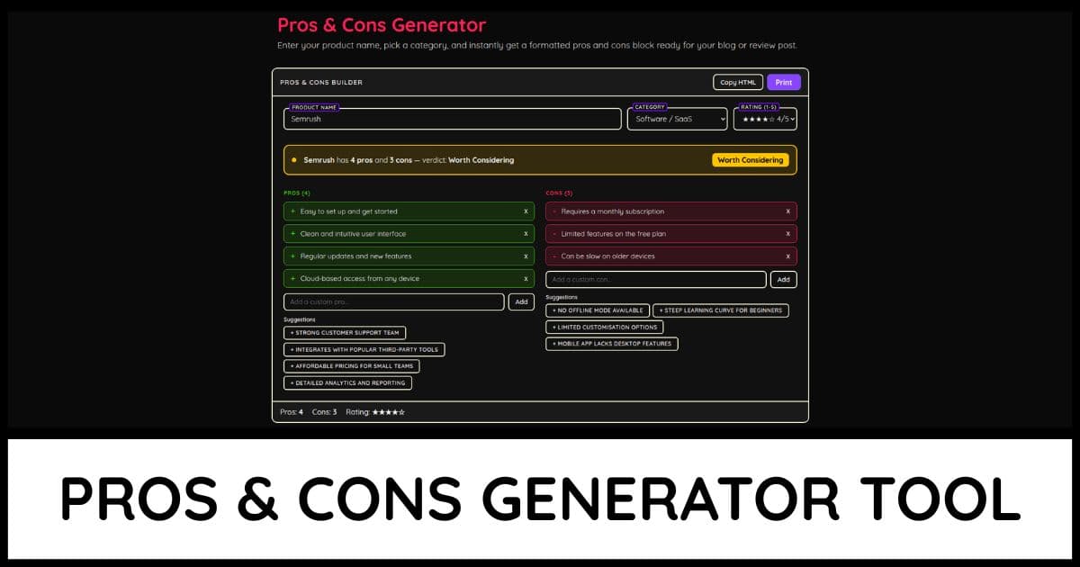 Pros & Cons Generator