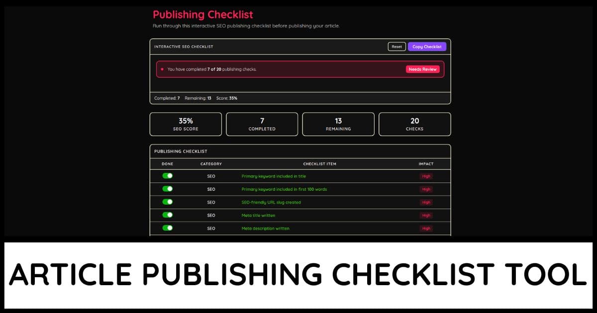 Publishing Checklist