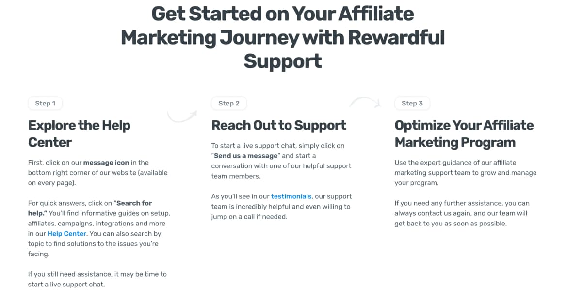 Rewardful live chat support helping a SaaS team set up an affiliate program