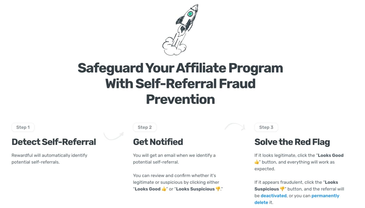 Rewardful self referral fraud detection flagging a suspicious affiliate referral