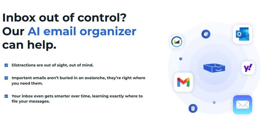 SaneBox smart email sorting interface showing how emails are automatically organized