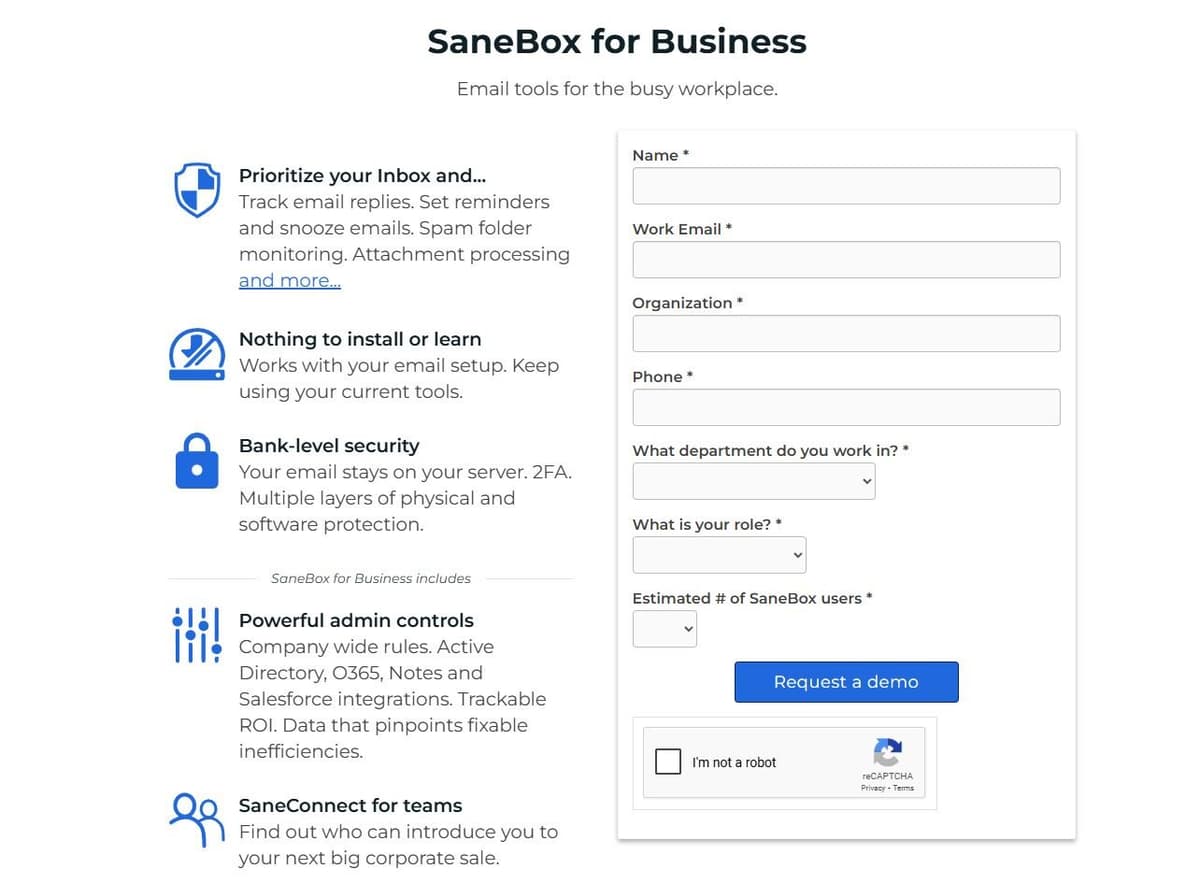 SaneBox for business and sales team communication optimization