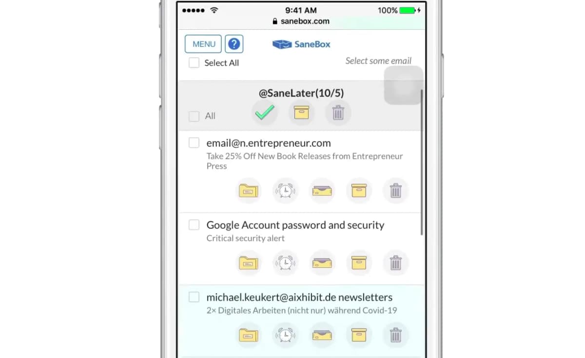 SaneBox SaneNews newsletter management feature interface