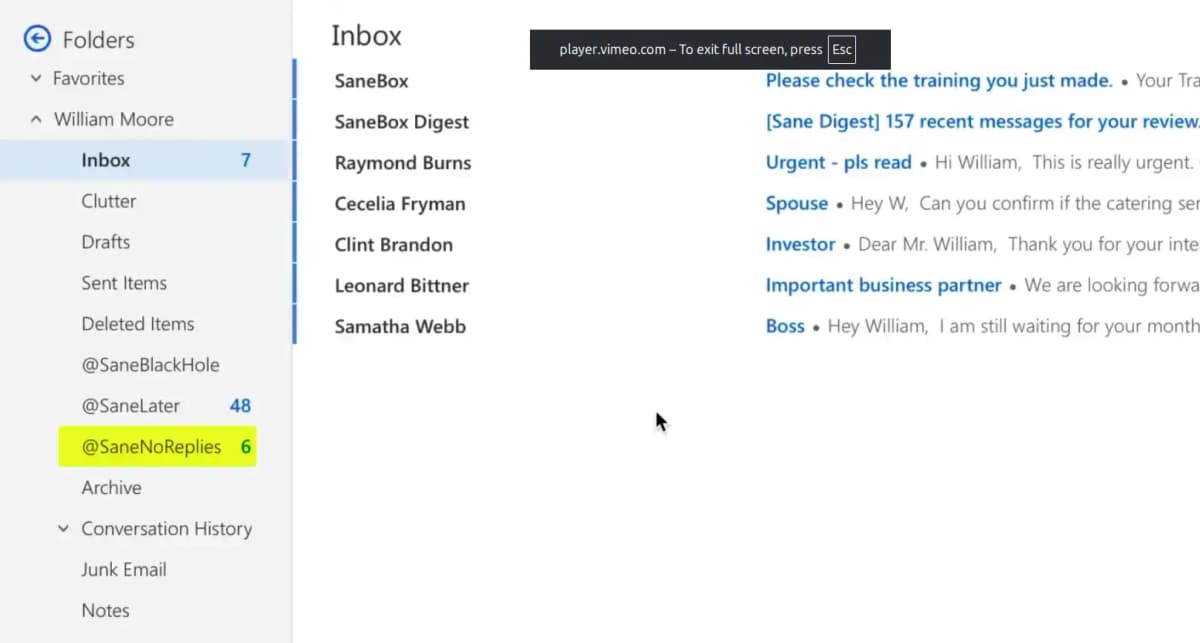 SaneBox smart reminders and follow-up tracking interface