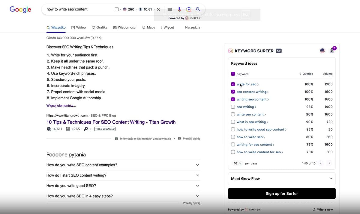 Surfer SEO Keyword Extension