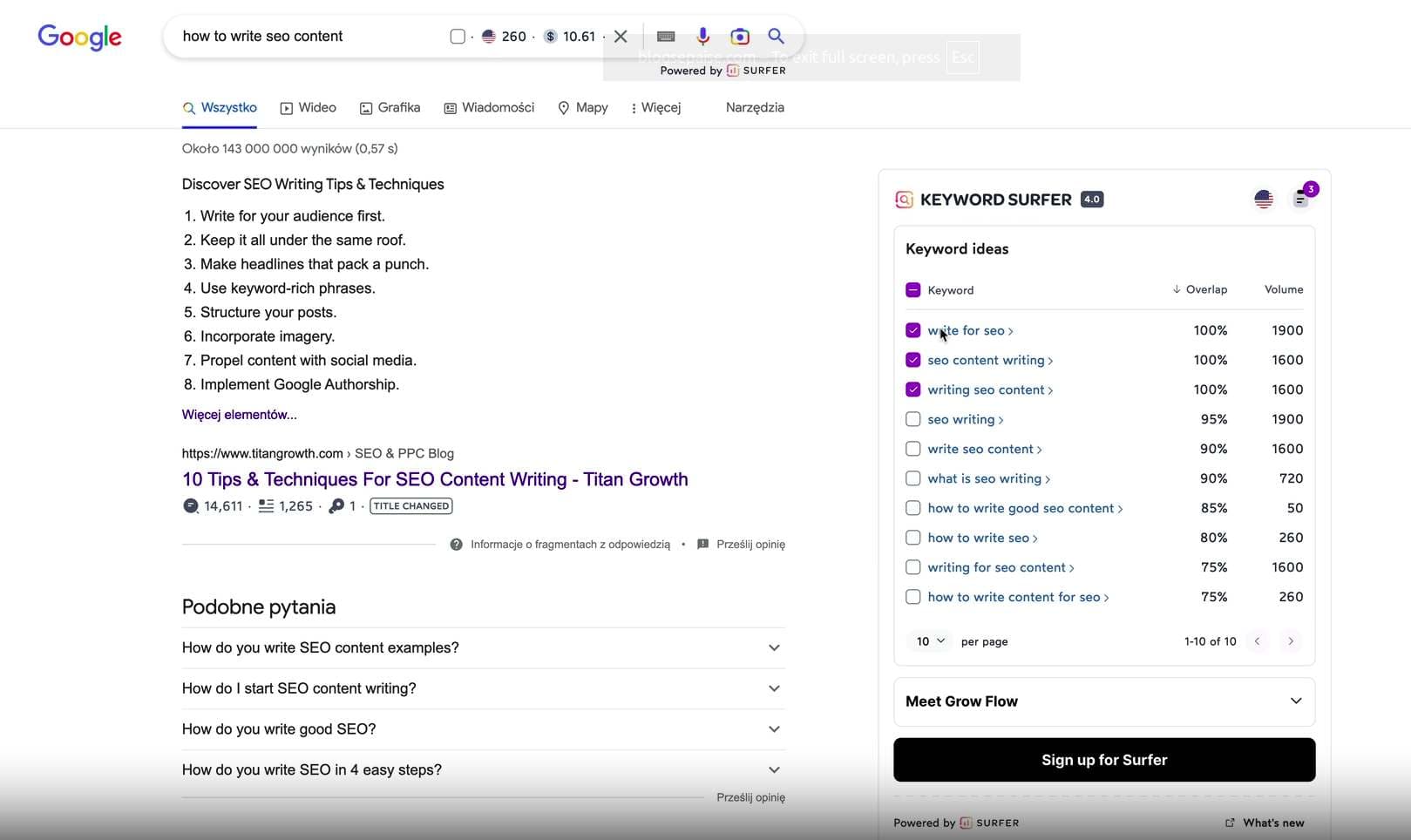 Surfer SEO Keyword Extension