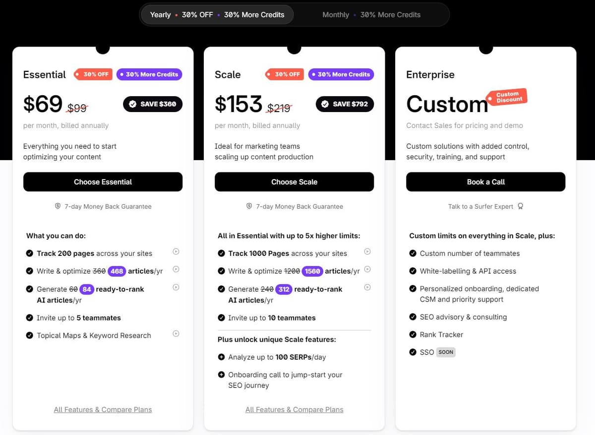 Surfer SEO Pricing Plans