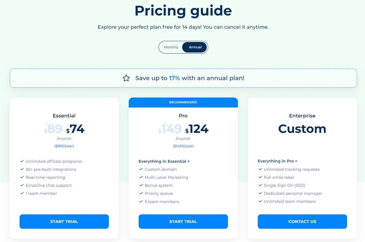 Tapfiliate Pricing Plans