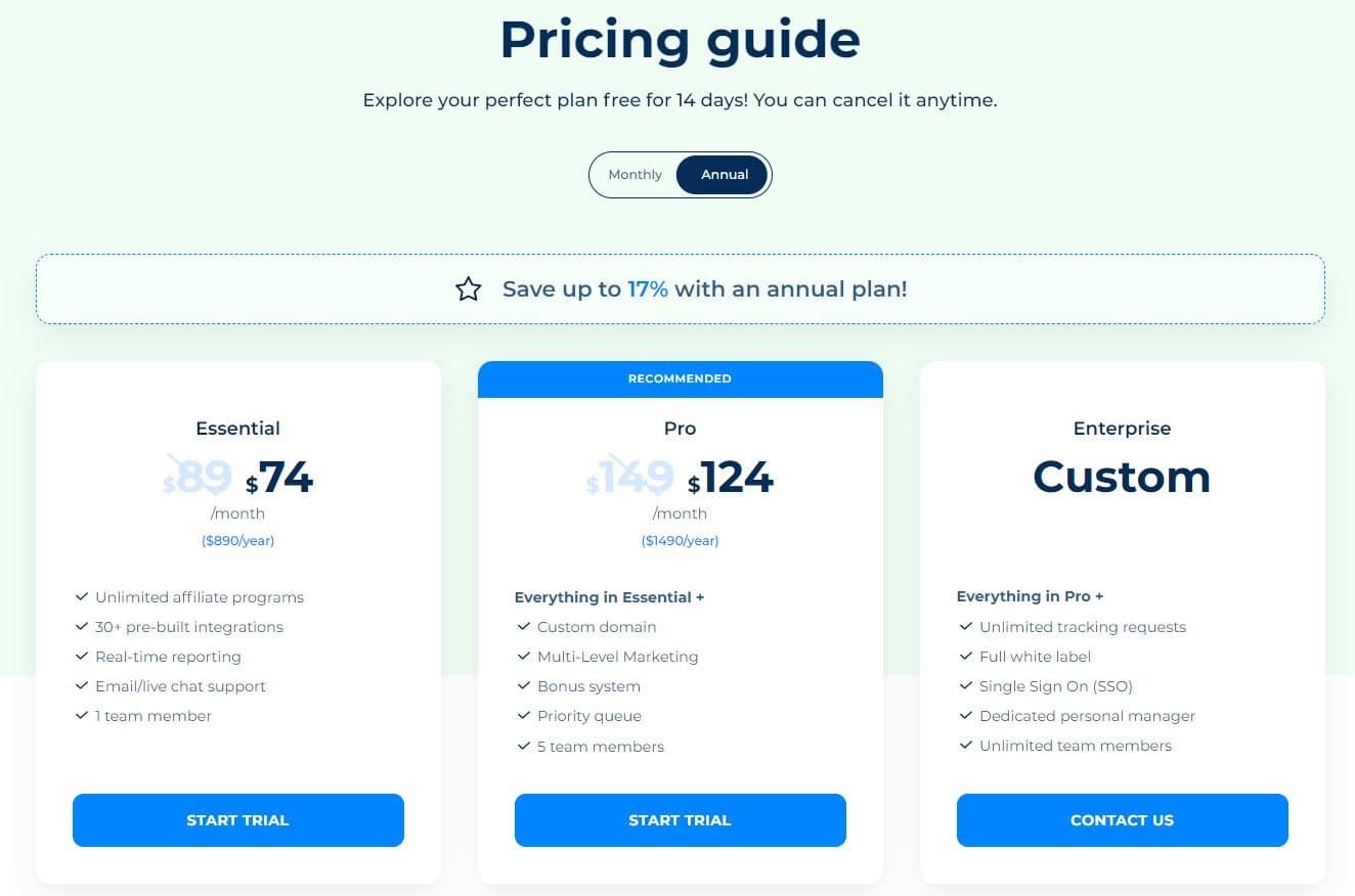 Tapfiliate Pricing Plans