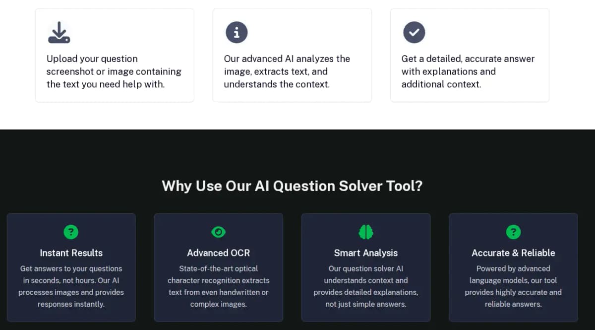 Undetectable AI Question Solver feature showing how it extracts and answers questions from images