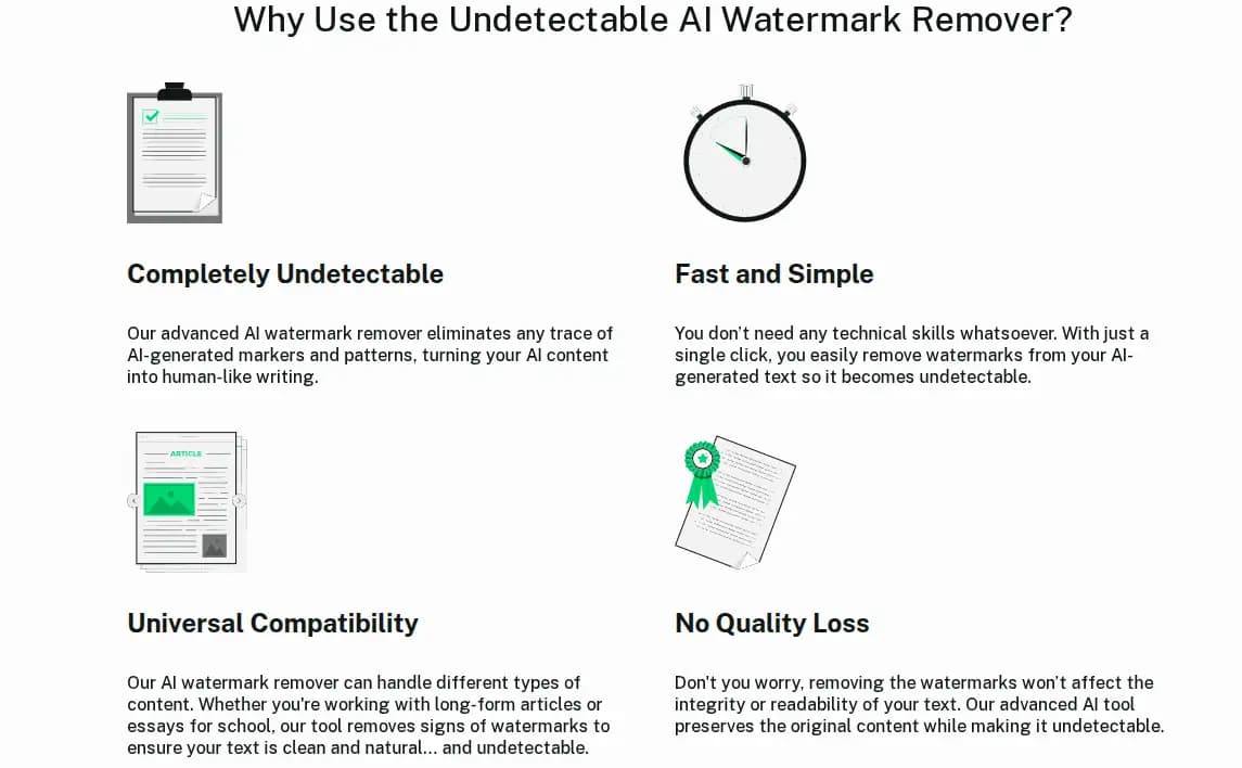 Undetectable AI Watermark Remover feature showing how it removes AI detection watermarks