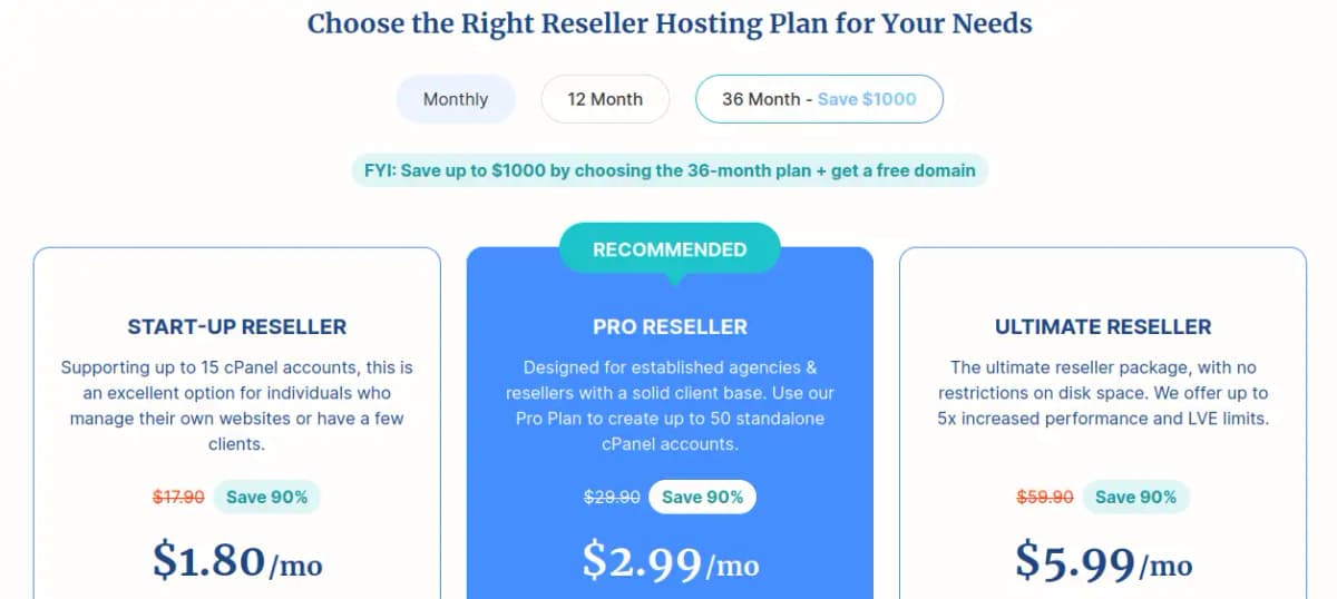 Verpex Reseller Hosting Plans