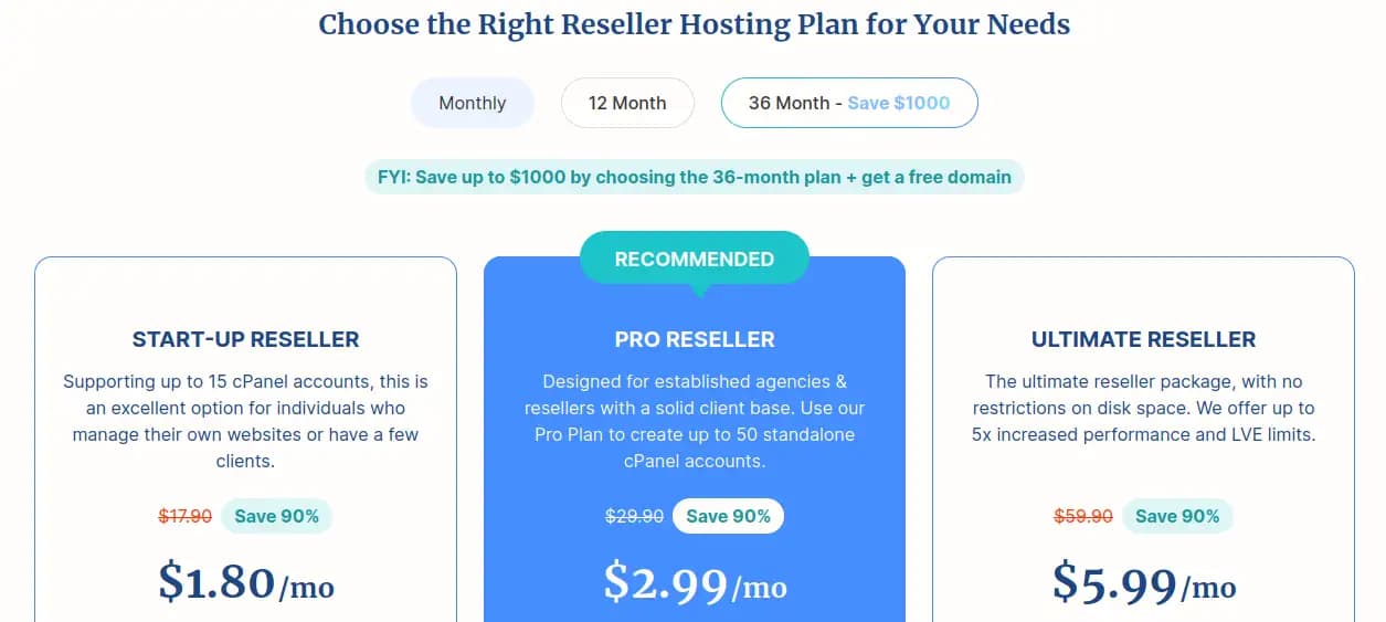 Verpex Reseller Hosting Plans
