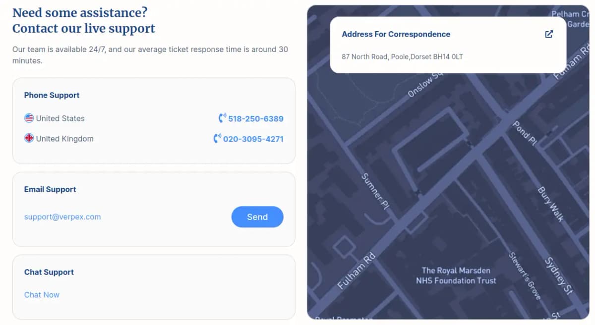 Verpex Customer Support