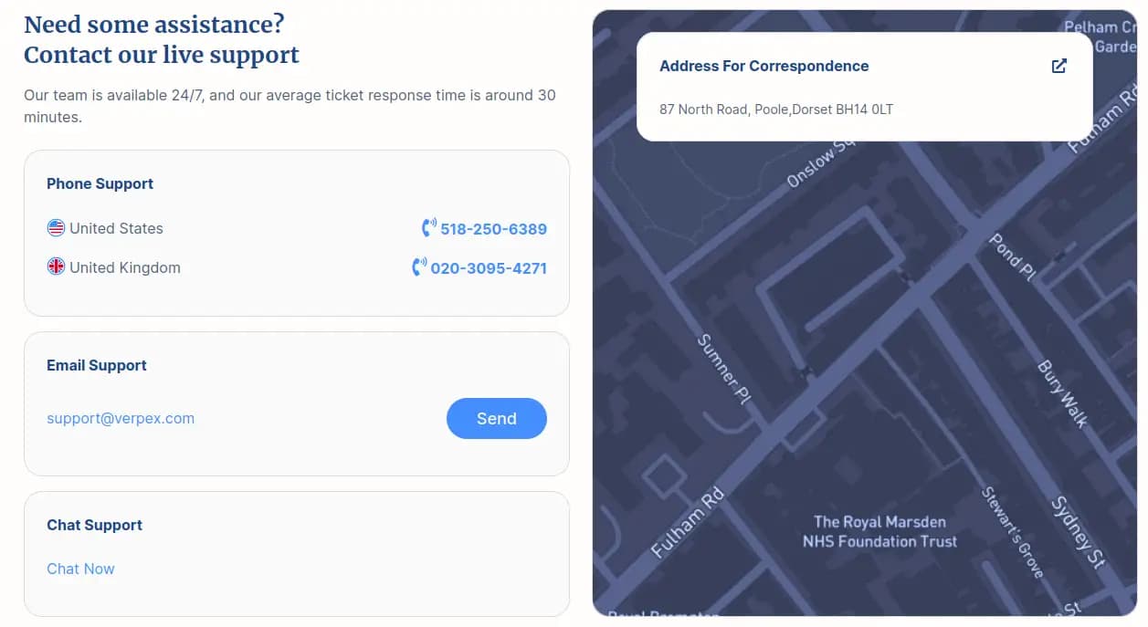 Verpex Customer Support