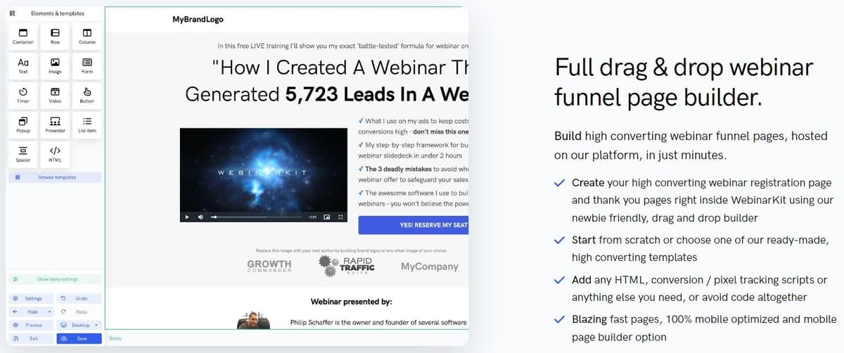 WebinarKit Drag and Drop Builder