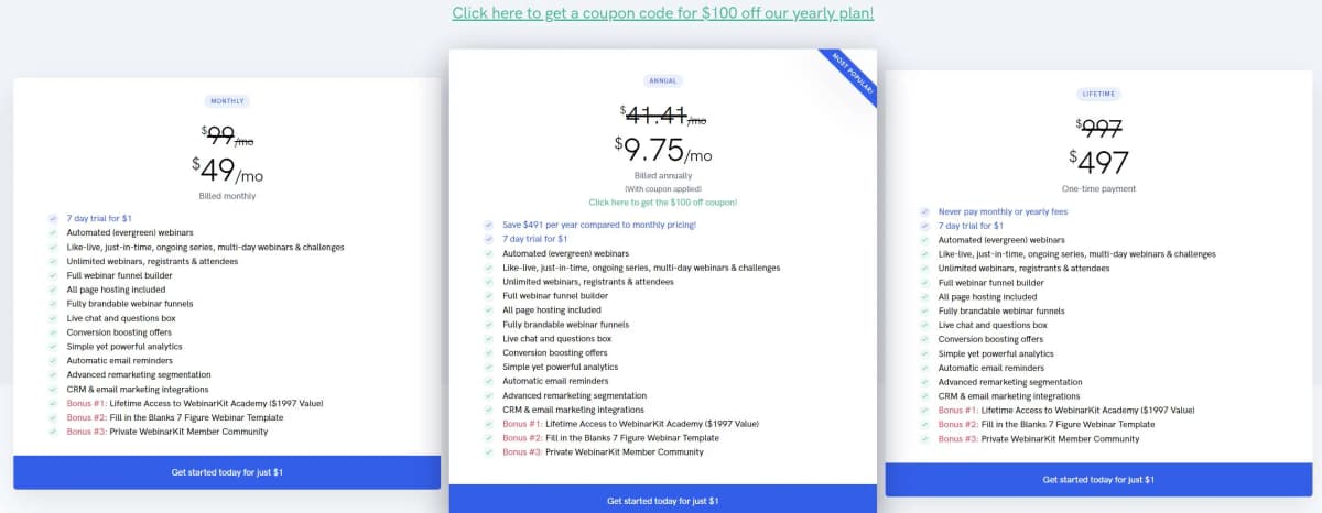 WebinarKit Pricing Plan