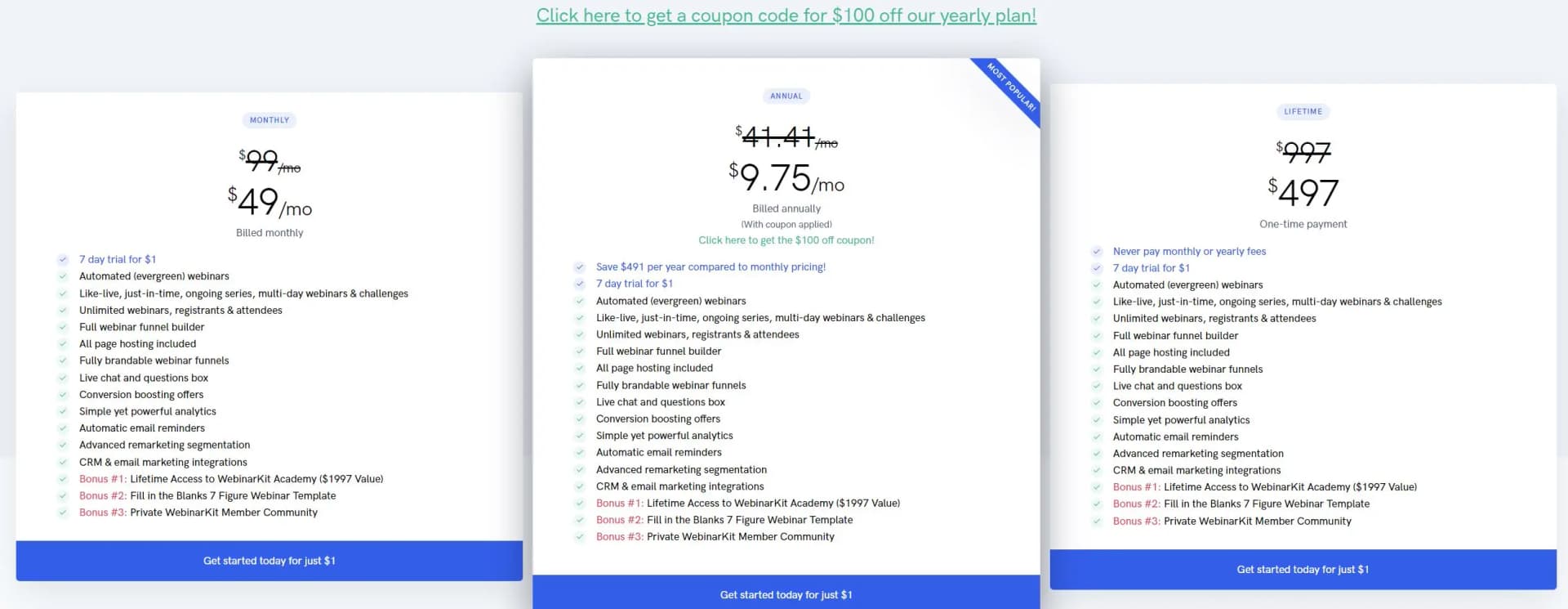 WebinarKit Pricing Plan