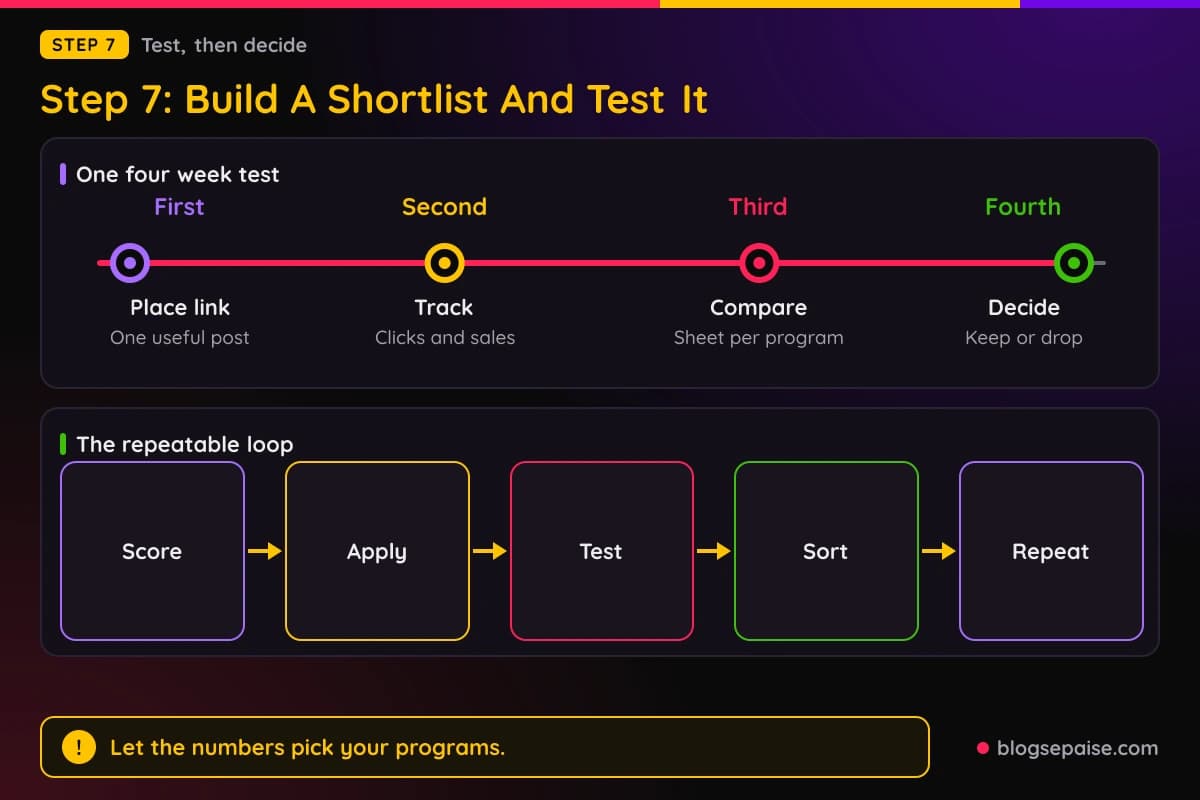 Timeline of a four week test for each shortlisted program with a scoring flow