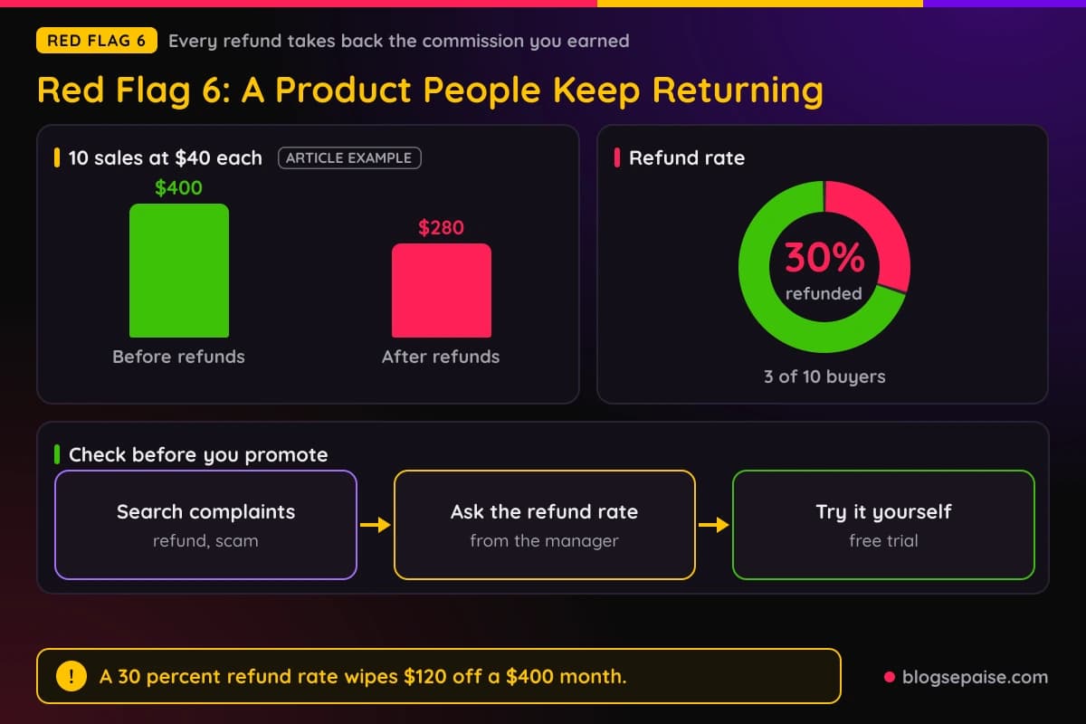 How a 30 percent refund rate turns 400 dollars of commissions into 280 dollars