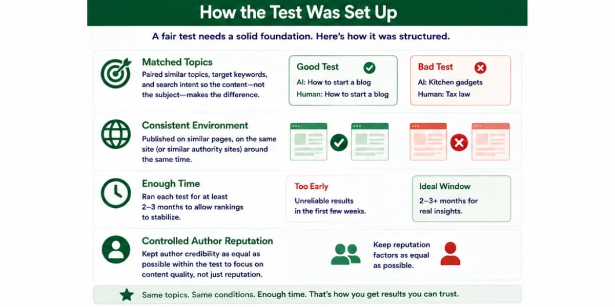 AI vs human content test setup