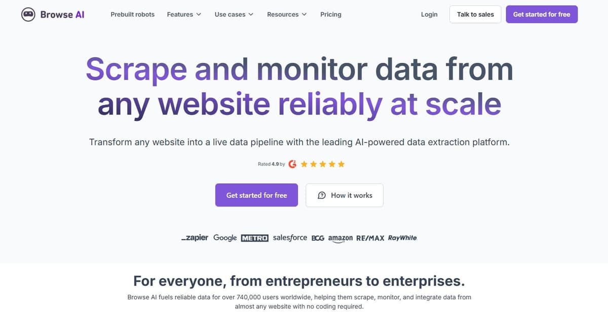 Browse AI - No-code web scraping and monitoring platform for data extraction