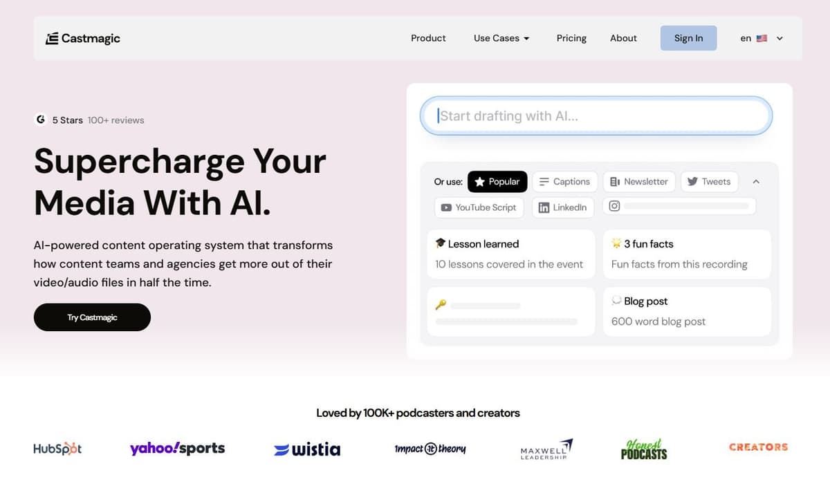 Castmagic - AI-powered content workflow tool for transforming audio and video into blog posts and social media content