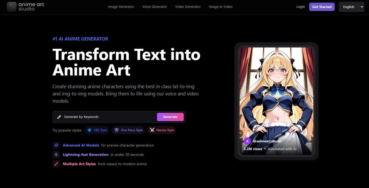 AnimeArt.Studio AI anime art generator dashboard