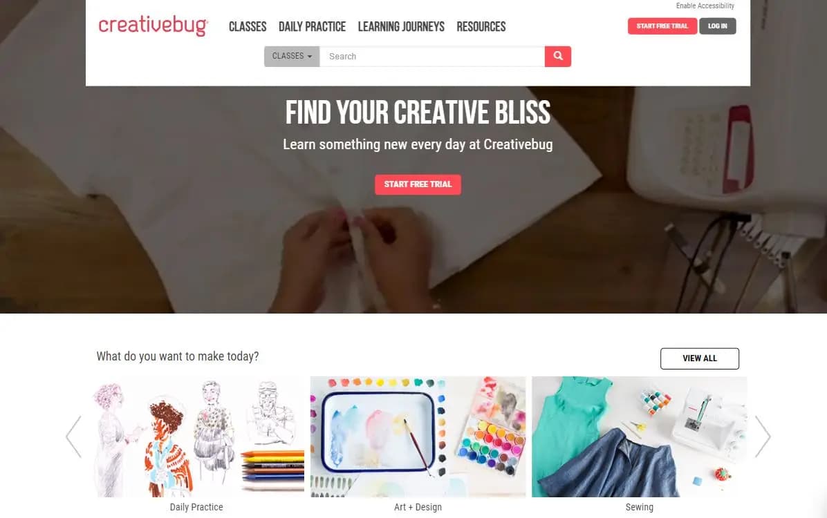 Creativebug online art and craft classes interface