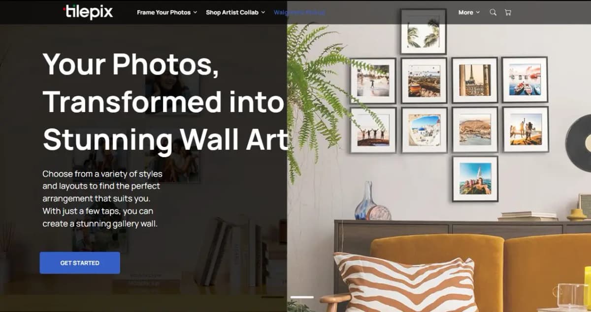 TilePix magnetic photo tiles on living room wall