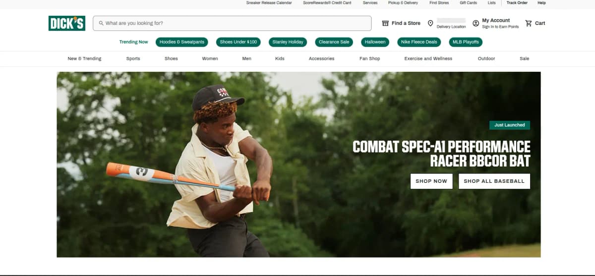 DICK'S Sporting Goods - Major sports retailer with wide selection of baseball equipment