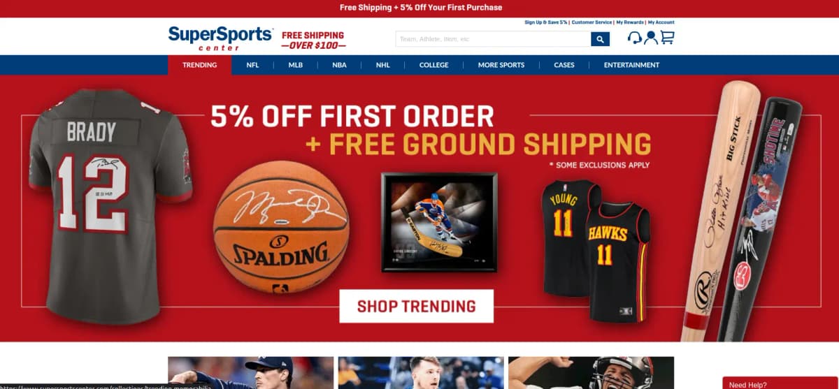 Super Sports Center - Trusted source for authentic sports memorabilia with certificates