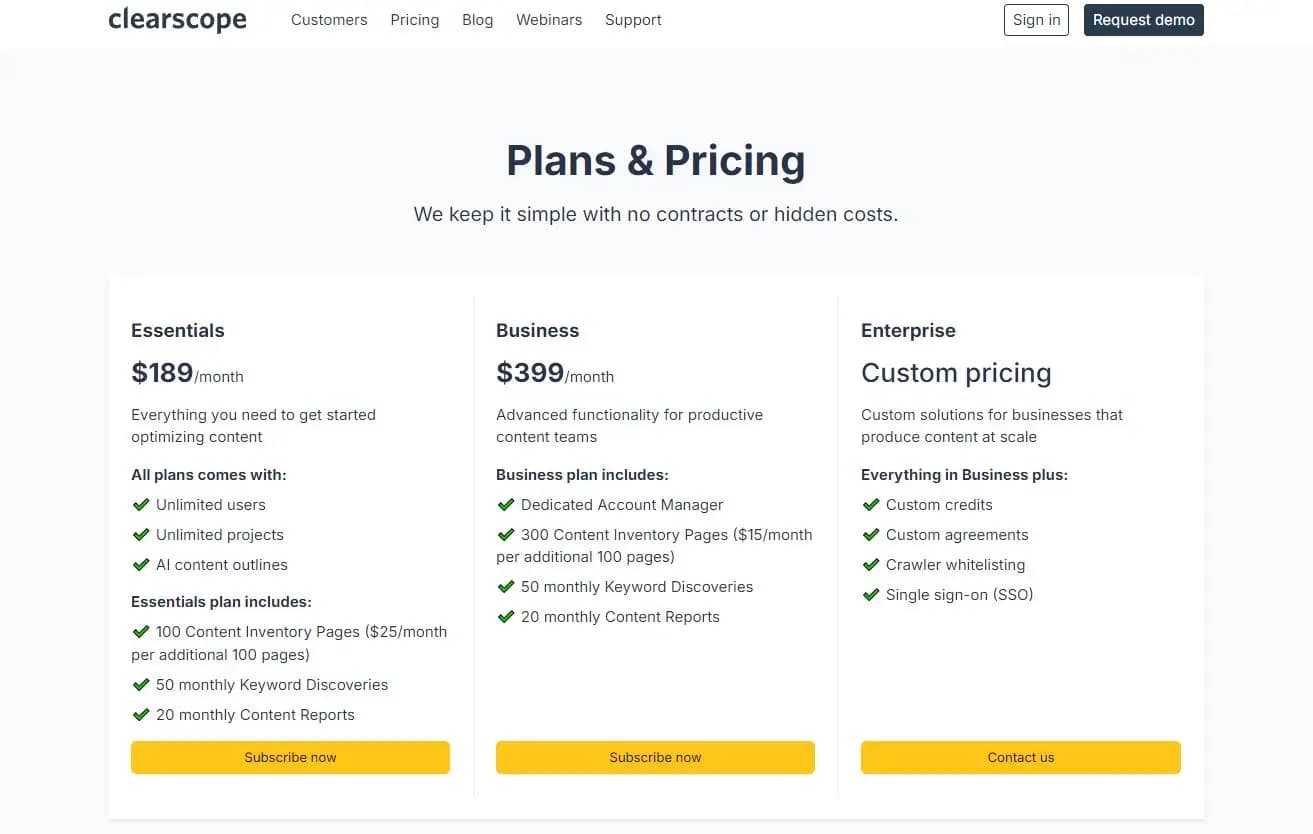 Clearscope pricing