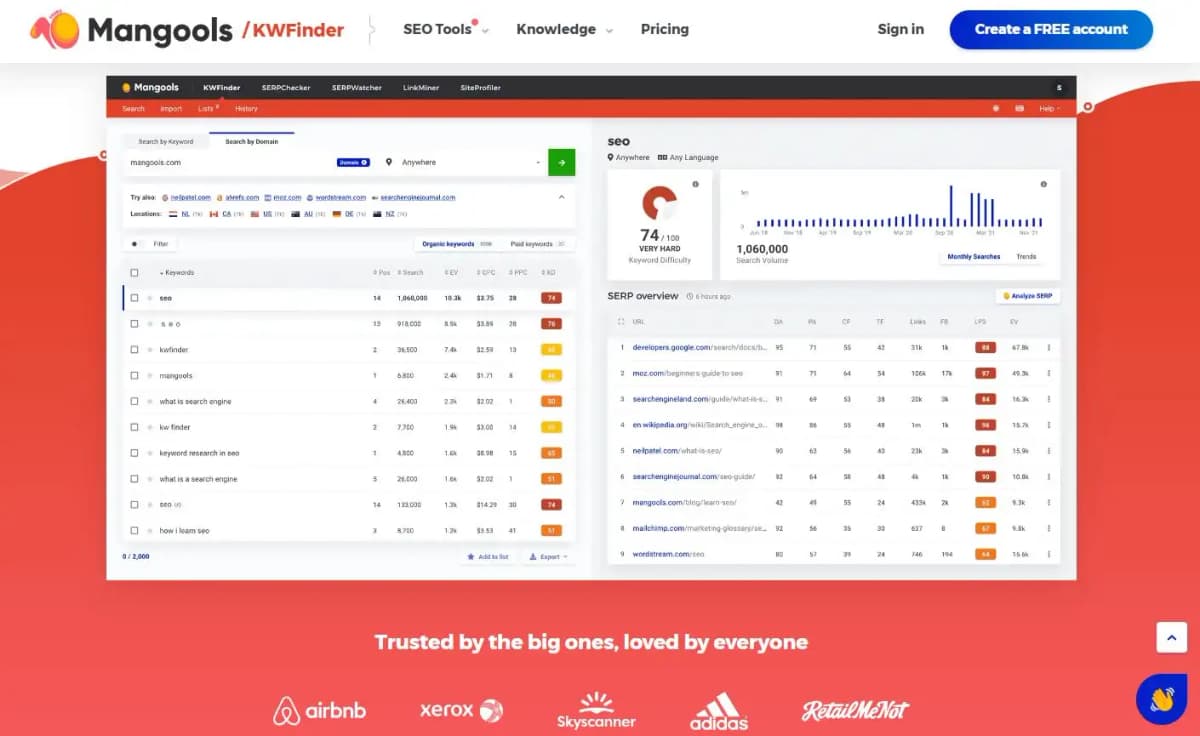 KWFinder keyword research tool