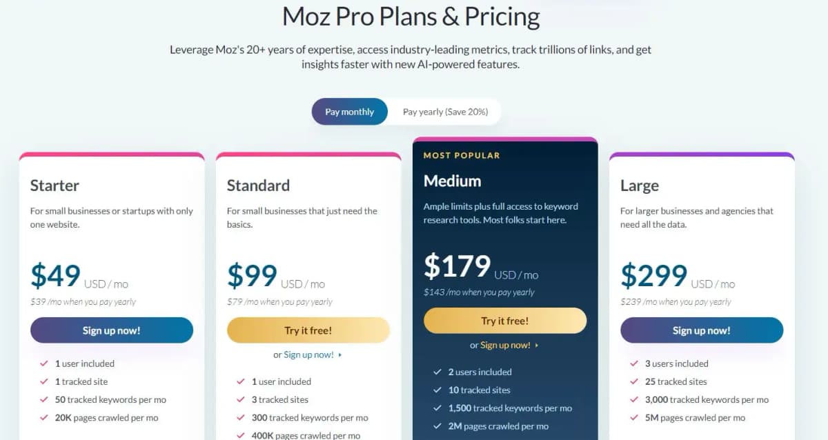 Moz Keyword Explorer pricing