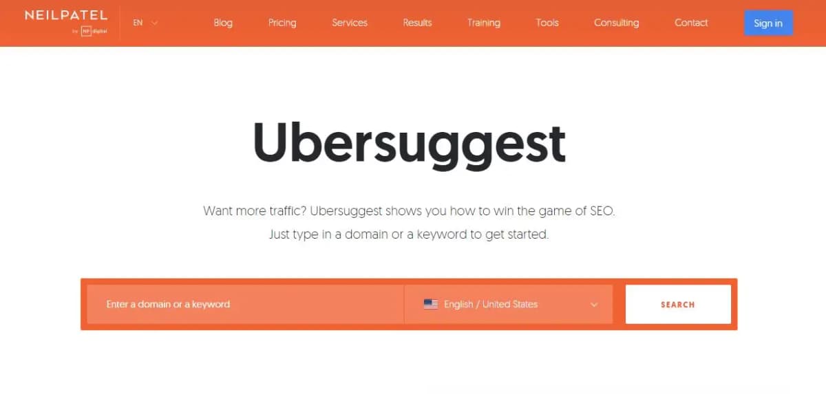 Ubersuggest keyword research tool