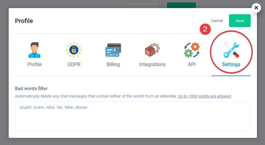 EverWebinar Filter Words