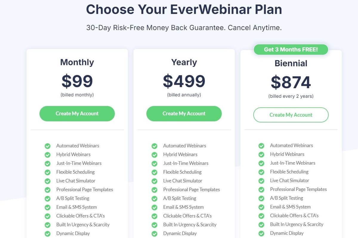 EverWebinar Pricing Plans