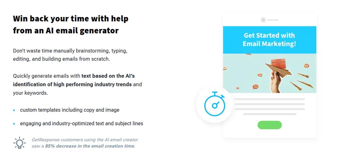 getresponse review features ai email generator