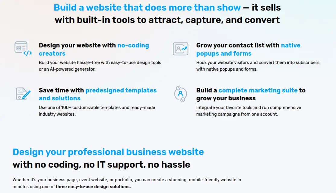 getresponse review features website builder
