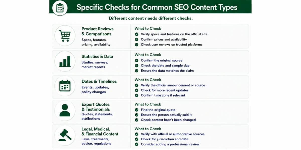 Hallucination checks for different SEO content types