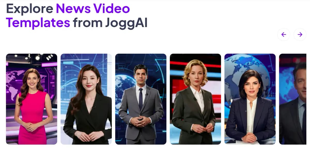 JoggAI AI News Anchor showing professional broadcast avatar
