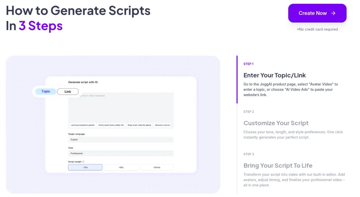 JoggAI AI Script Writer showing automated script generation interface