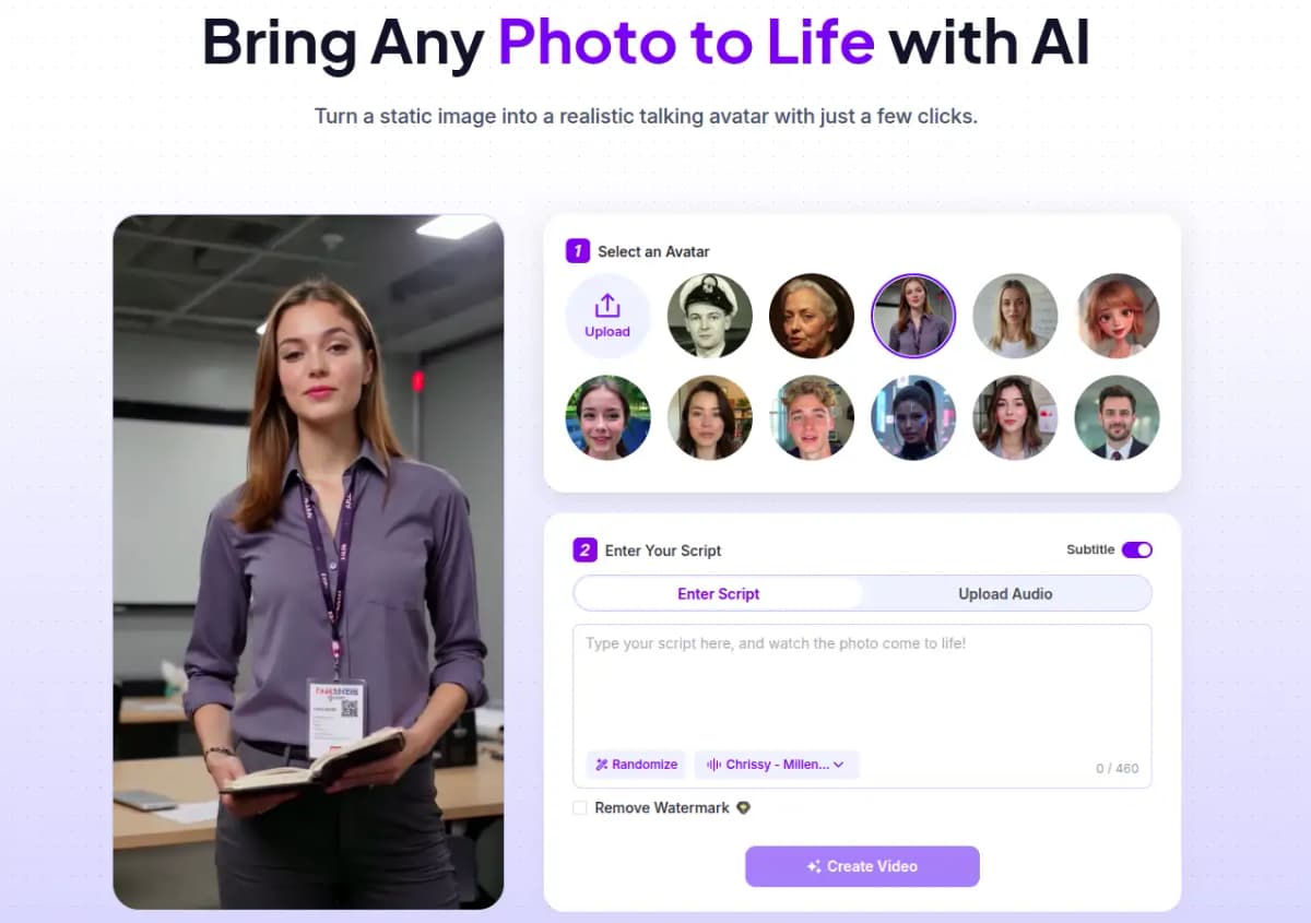 JoggAI Talking Photo feature showing animated character from static image