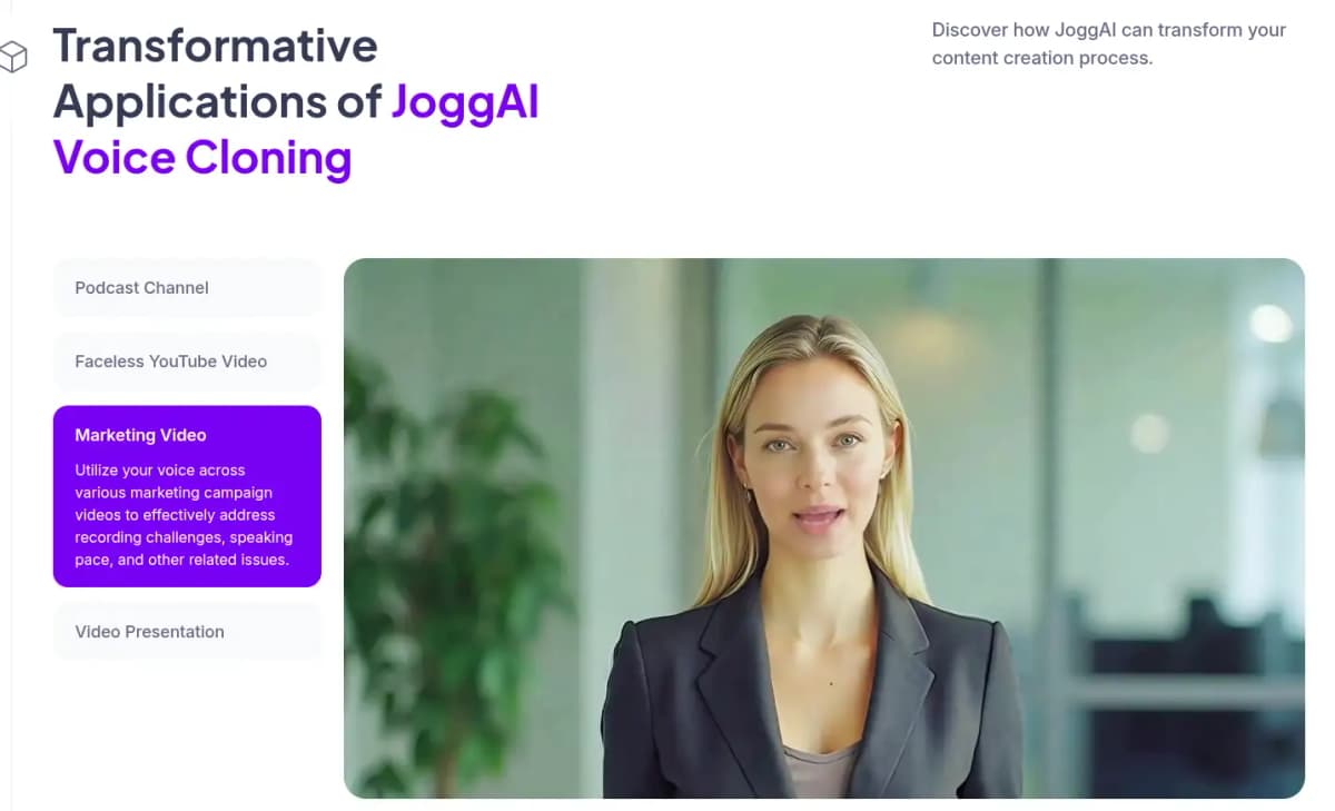 JoggAI AI Voice Cloning feature showing voice customization options