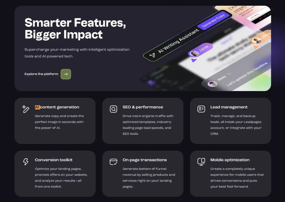 leadpages review features content creation